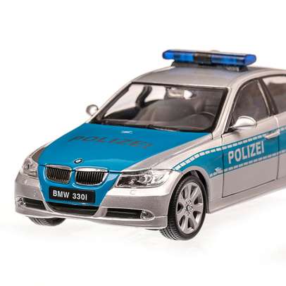 BMW 330i Polizei 2005, macheta auto, scara 1:24, gri cu albastru, Welly