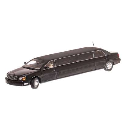 Cadillac DeVille Limousine 2004, macheta auto scara 1:18, negru, limuzina, window box, Sun Star