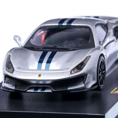 Macheta auto Ferrari 488 Pista 2018, scara 1:43, argintiu, Bburago