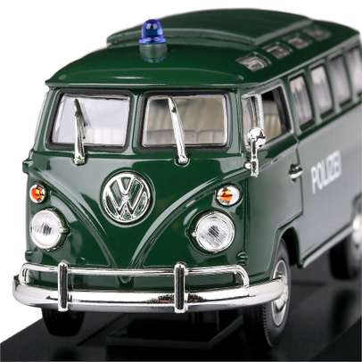 Macheta auto Volkswagen T1 Microbus Polizei 1962 scara 1:43 verde inchis Lucky Diecast
