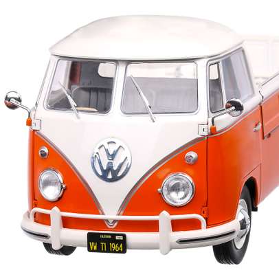 Macheta auto Volkswagen T1 Pick Up 1950, autoutilitara 1:18, portocaliu cu alb, Solido