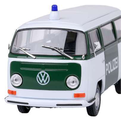 Macheta autospeciala Volkswagen Bus T2 Polizei 1972 scara 1:24 alb cu verde Welly