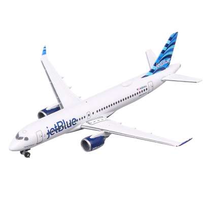 Macheta avion Airbus A220-300 Jet Blue, scara 1:500, alb cu albastru, Herpa