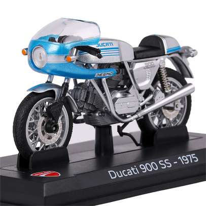 Macheta moto Ducati 900SS 1975 scara 1:24, argintiu cu albastru, Magazine models