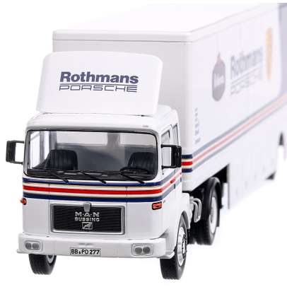 Man Rothmans-Porsche Transportator pentru curse 1983, macheta camion, scara 1:43, alb, IXO