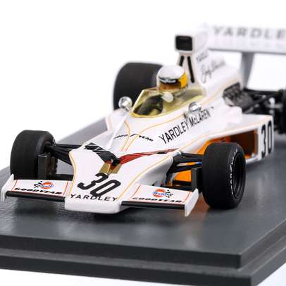 McLaren M23 #30 Jody Scheckter British GP 1973, macheta auto, scara 1:43, alb, Spark