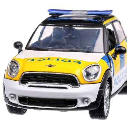 Mini Cooper S Countryman Police car 2018, macheta auto scara 1:24, alb, galben, albastru si negru, MotorMax