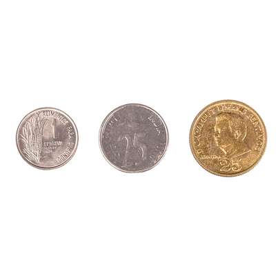Monede si Bancnote de pe Glob Nr.247 - 25 de paise, 1 centavo, 25 de sentimos- fata moende