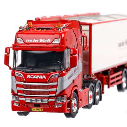 Scania NGS R-serie 6x2 2018, macheta camion cu remorca, scara 1:50, alb cu rosu, Tekno