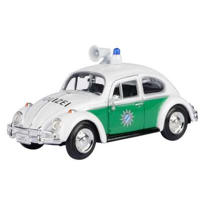 Volkswagen Beetle Police 1966, macheta auto, scara 1:24, alb cu negru, Motor Max