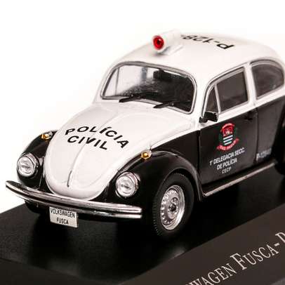 Volkswagen Fusca Policia Civil Sao Paulo1985, macheta auto, scara 1:43, alb cu negru, Magazine Models