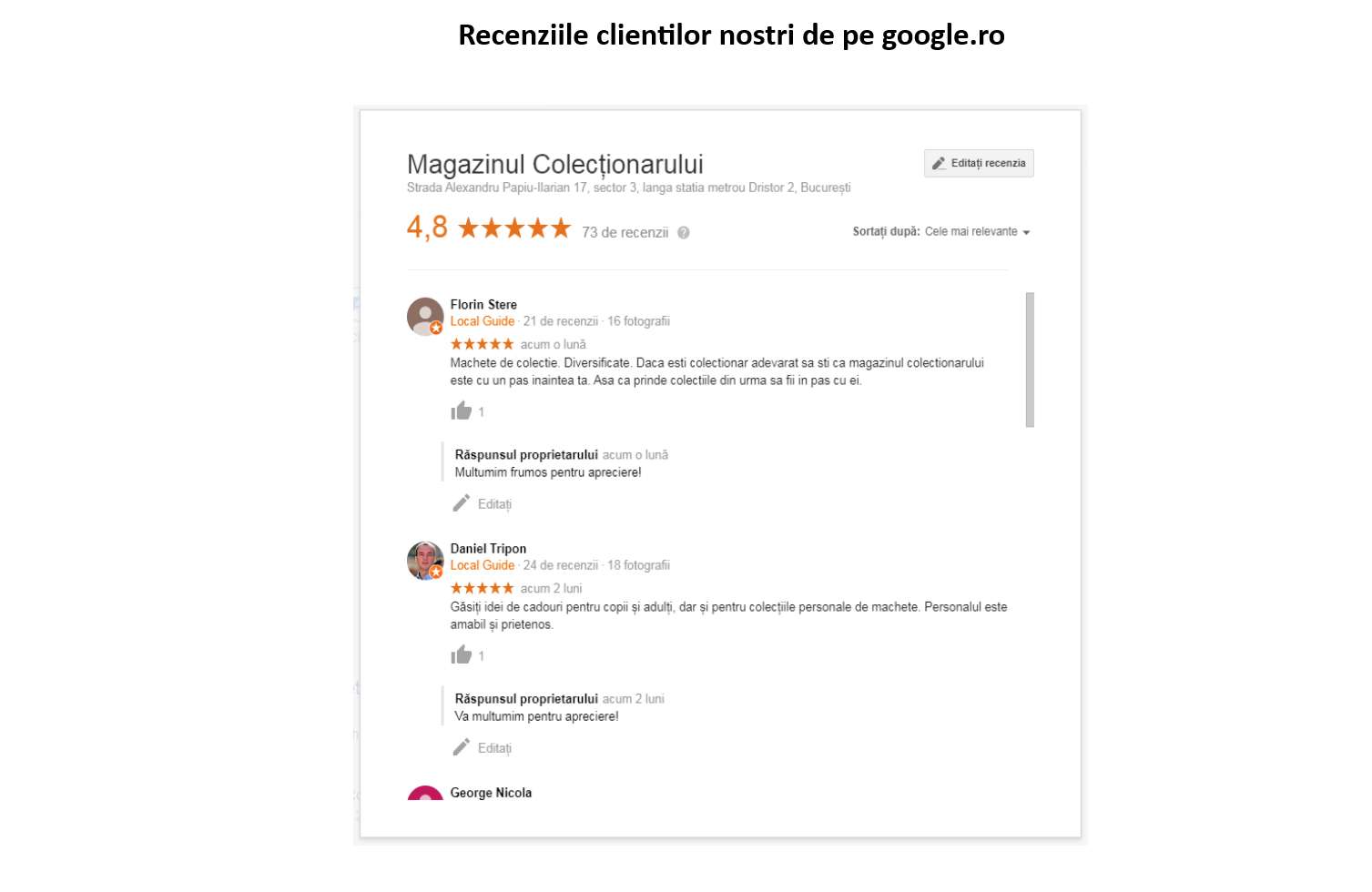 Recenzii de la clientii nostri de pe Google.ro
